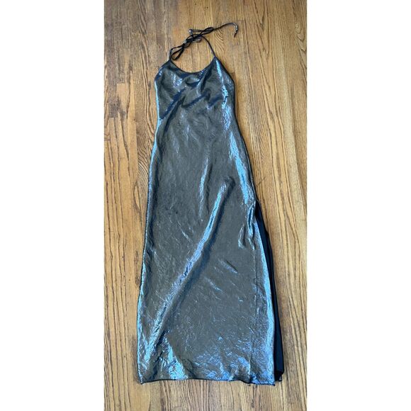 House Of Harlow X Revolve Silver Metallic Y2K Maxi Slip Dress Women's Size Small - Picture 3 of 11